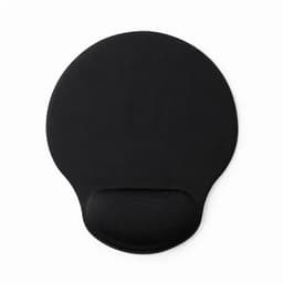 A round black mouse pad with a wrist rest, featuring a smooth surface and ergonomic design. It has a minimalist style.