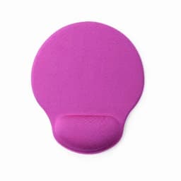 A drink bottle in vibrant pink with a textured grip and a rounded shape. It features a branding logo.