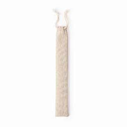 A linen drawstring pouch in a natural beige colour, designed for holding items securely.