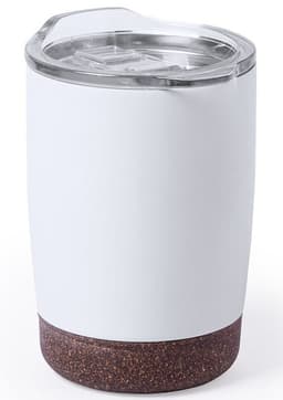 A drink bottle featuring a white body and a brown base, with a clear lid and a logo on the surface.