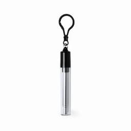 A clear tube with a black cap and clip, designed for holding small items.