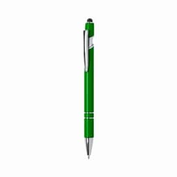 A green pen with a chrome clip and accents, featuring a sleek design. It has a logo visible on the barrel.