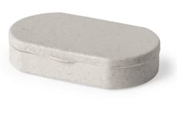 A storage box in a neutral grey colour with a smooth, rounded design. It features a subtle texture and has a lid.