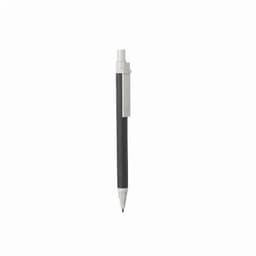 A sleek black pen with a white clip and a silver metallic tip, featuring a simple design and a logo on the barrel.