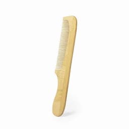 A wooden comb with a smooth finish, featuring both fine and wide teeth for versatile styling.