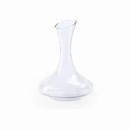 A clear glass decanter with a narrow neck and wide base, featuring a smooth, elegant design.
