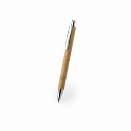 A wooden ballpoint pen with a metallic clip and tip, showcasing a natural finish.