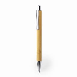 A bamboo pen with a silver finish, featuring a sleek design and a polished clip.