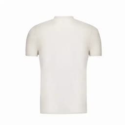 A plain white short-sleeved t-shirt displayed from the back, featuring a simple design and no visible logo.
