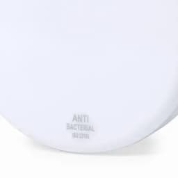 A drink bottle with a sleek white design, featuring an antibacterial surface and a logo.