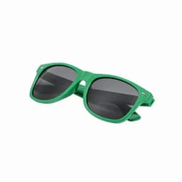 Green sunglasses with dark lenses, featuring a classic shape. The product includes a logo on the frame.