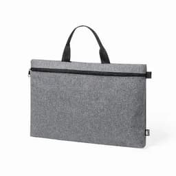 A grey laptop sleeve with a zip closure and a top handle for easy carrying. It features a simple, minimalist design.