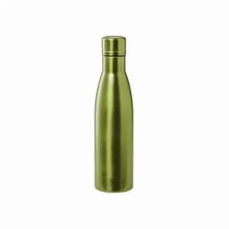 A drink bottle in a sleek, green metallic finish, featuring a secure screw cap and a logo.