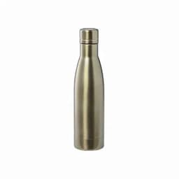 A drink bottle in a brushed metallic gold finish, featuring a sleek, modern design and a metal cap.