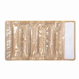 A transparent, golden-coloured promotional product with multiple compartments and a textured section on one side.