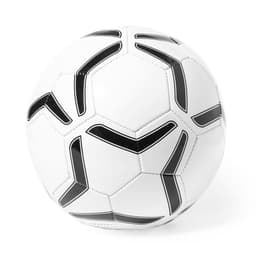A soccer ball in white with black detailing, featuring classic hexagonal and pentagonal panels and a smooth finish.