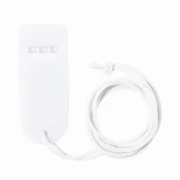 A white promotional product featuring a streamlined design with a rope attached for easy handling.