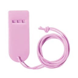 A pink product with a looped cord, featuring a smooth body and three small slots at the top.
