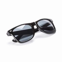 A pair of black sunglasses with dark lenses, featuring a modern and stylish design.