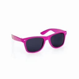 A pair of vibrant pink sunglasses with dark lenses and a classic frame style.