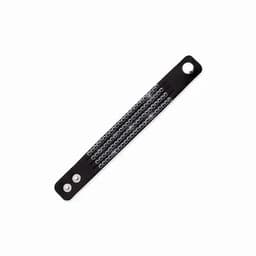 A black strap featuring rows of metal studs, with two fastener holes at one end. It has a sleek, minimalistic design.