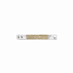 A metallic hair accessory with a sleek design featuring gold studs arranged in three rows.