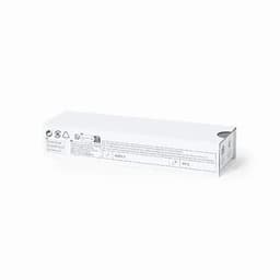 A white box containing metal pens, with a logo and various labels on the side.