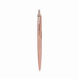 A metal pen in a rose gold finish with a sleek, polished design and a clip for easy attachment.
