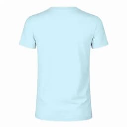 A light blue adult T-shirt featuring a plain back and a logo.