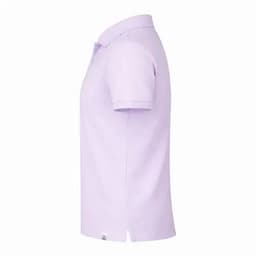 A lilac polo shirt with short sleeves, featuring a collar and a brand logo.