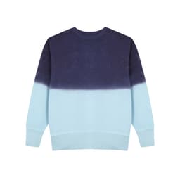 A sweatshirt featuring a gradient design from dark navy to light blue. It has a crew neckline and long sleeves.