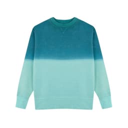 A sweatshirt featuring a gradient design with shades of teal and light aqua. It has long sleeves and a crew neck.