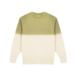 A sweatshirt featuring a gradient design, transitioning from olive green to cream. It has a crew neckline and long sleeves.