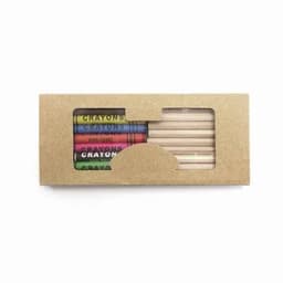 A crayon set in a brown kraft box, featuring colourful non-toxic crayons in vibrant hues.
