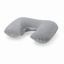 A travel pillow in a soft grey colour, featuring a unique U-shape design for support during journeys.