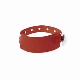A red drink bottle holder with multiple holes for size adjustment and a fastening mechanism.