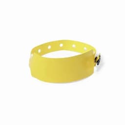 A yellow sun visor with adjustable strap, featuring multiple holes for size adjustment. It has a simple design with no branding.