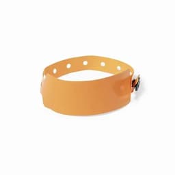An orange plastic headband with holes for adjusting size and a fastener on the side.