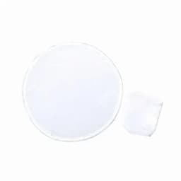 A round white product with a smaller square pouch, both featuring a transparent design.