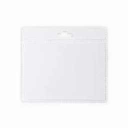 A clear plastic badge holder with a top slot for hanging, suitable for holding identification cards.