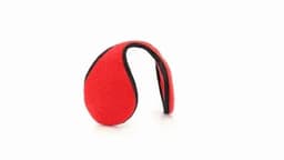 A red ear warmer made from soft fabric with a black trim, designed to cover ears for warmth.