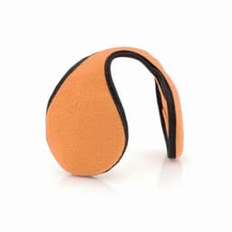 A pair of orange fleece ear warmers with a black trim, designed for cold weather.