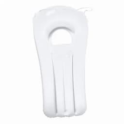 A drink bottle in white with a unique ergonomic shape and a logo on the side.