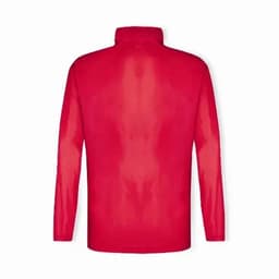 A red long-sleeved shirt featuring a high collar and a smooth, shiny finish. It has no visible logos.