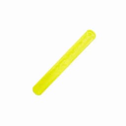 A reflective stick in bright yellow with a smooth finish, featuring a branding logo.