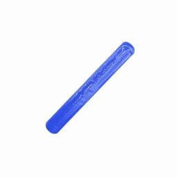 A reflective blue stick with a smooth surface, featuring a logo on one side.