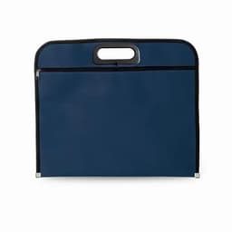 A navy blue carry case with a top handle and a zippered pocket at the front. It has a simple, sleek design.