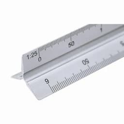 A ruler featuring a silver finish with measurement markings, including metric and imperial units.
