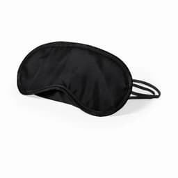 A black sleep mask with adjustable straps, featuring a smooth finish and contoured design.
