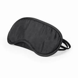 A black sleep mask with a curved design and adjustable straps for comfort. It features a simple, streamlined aesthetic.